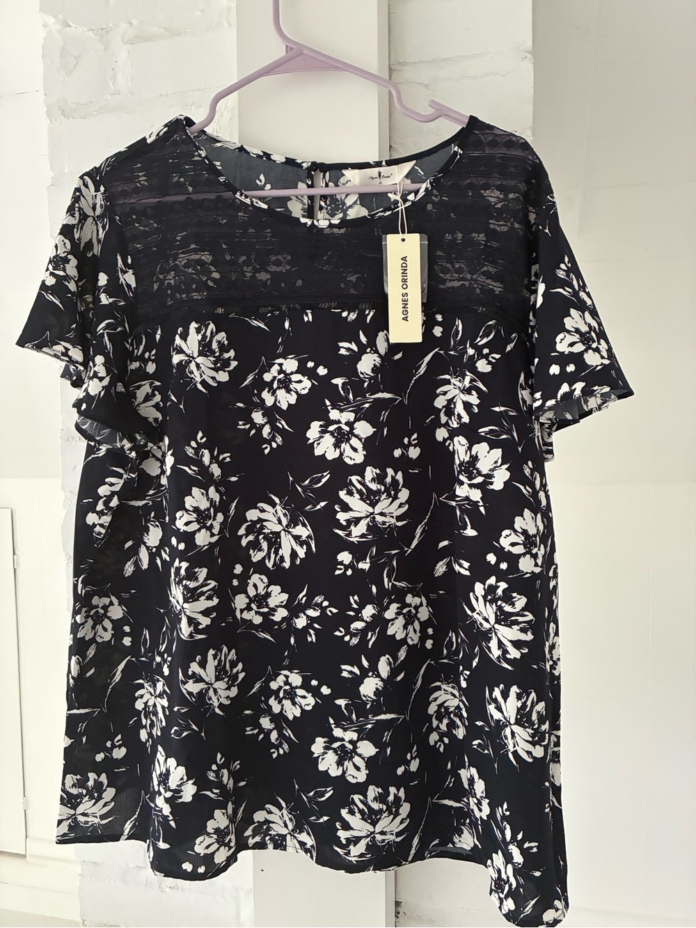 NWT Black Floral Short Sleeve Top